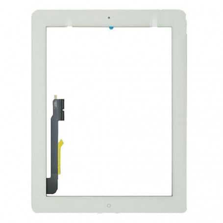 Vitre Tactile iPad 4 (A1458/A1459/A1460) Blanc avec Bouton Home + Autocollant